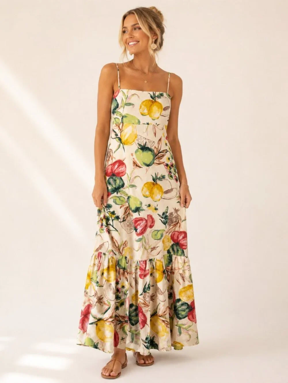 Abercrombie Premium Linen Strapless Babydoll Maxi Dress Veggie Print Medium